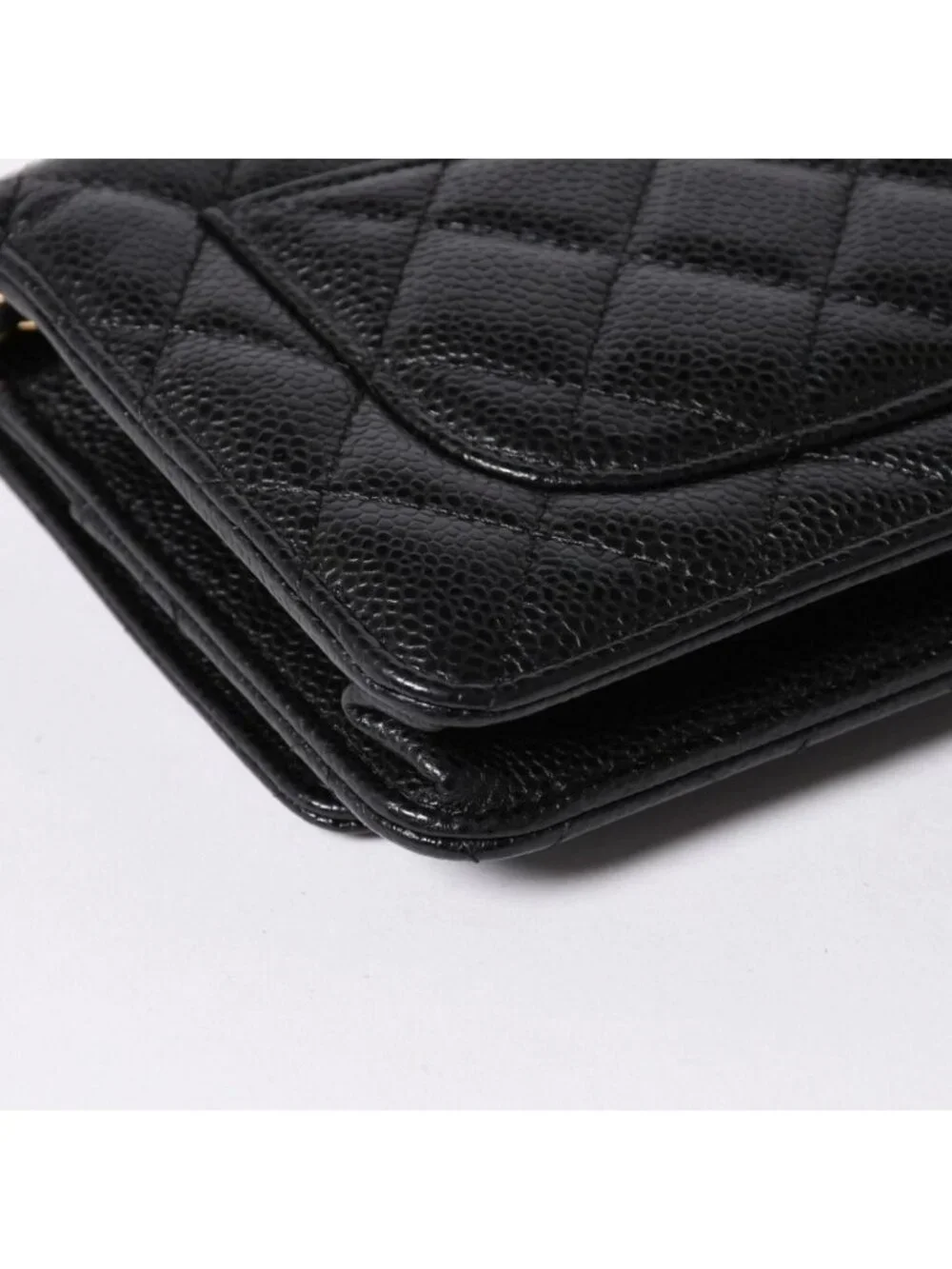 Chanel Chain Wallet CC Logo Caviar Leather Black Gold Shoulder Bag